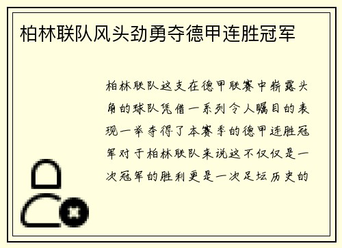 柏林联队风头劲勇夺德甲连胜冠军